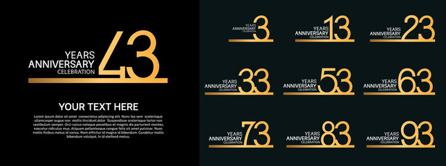 set anniversary logotype premium collection golden color line style isolated on black background - obrazy, fototapety, plakaty