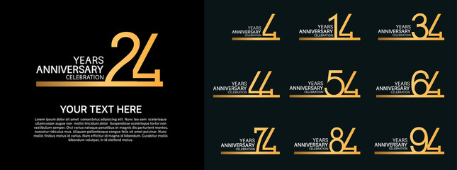 set anniversary logotype premium collection golden color line style isolated on black background