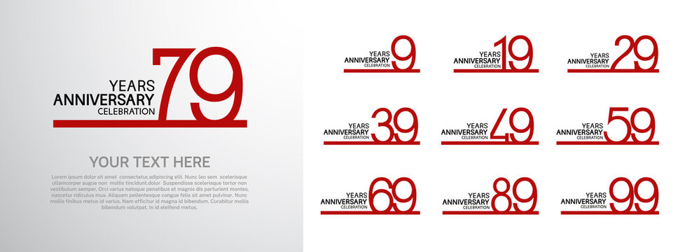 set anniversary logotype premium collection red color line style isolated on white background