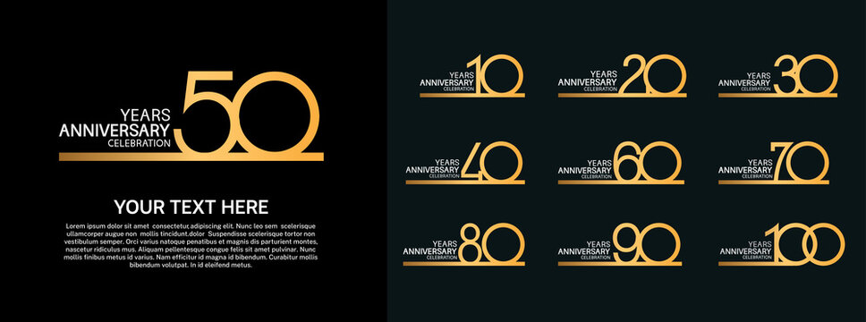 set anniversary logotype premium collection golden color line style isolated on black background