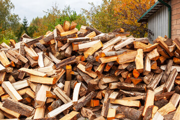 Stock of firewood for heating the house.