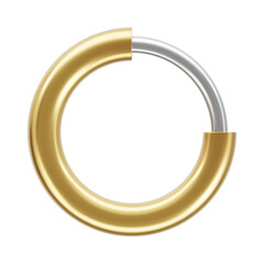 Golden torus with silver segment. Modern 3d illustration. Realistic metal objects over true white background.