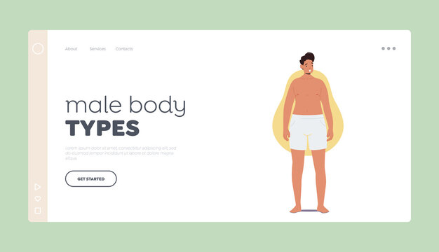 Male Body Types Landing Page Template. Male Character Figure Types Concept, Man with Pear Body Shape Wide Hips