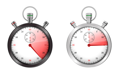 set of realistic stopwatch or competition equipment measure or sport stopwatch silver stop and go. eps format
