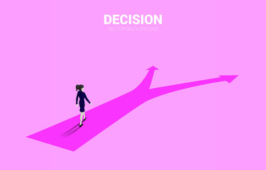 Silhouette of businesswoman walking at crossroad. Concept of time to make decision in business direction