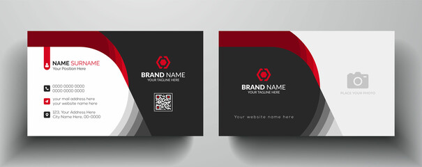 Modern and creative business card template  -  Red and dark black color business card design with photo place holder