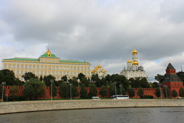 Walls and towers of the Moscow Kremlin. View of the main object of power in Russia.