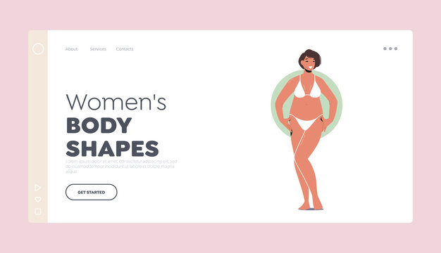 Women Body Shapes Landing Page Template. Female Character Apple Figure Type, Woman with Round Body Shape