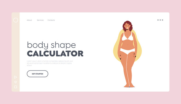 Body Shape Calculator Landing Page Template. Woman Pear, Female Character Figure Types Concept, Girl with Wide Hips