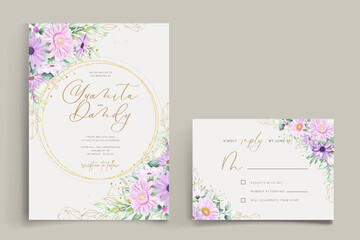 Fototapeta na wymiar watercolor daisy flower wedding invitation card set