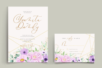 watercolor daisy flower wedding invitation card set