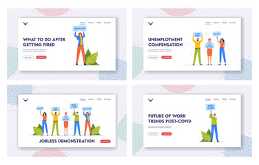 Obraz na płótnie Canvas Jobless People after Epidemic Landing Page Template. Unemployment after Pandemic Concept, Business Characters Search Job