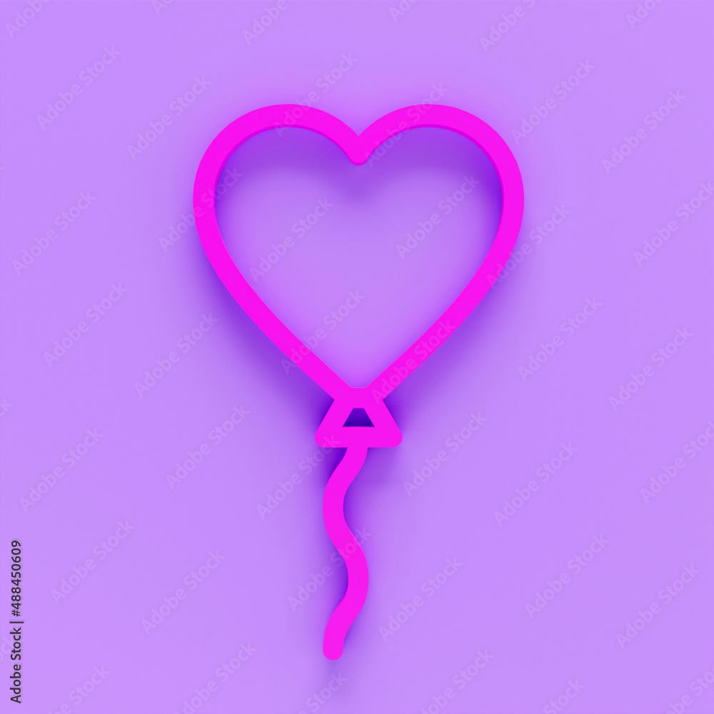 Poster 3d render icon of heart shape balloon on colour background. 3d render icon of heart shape balloon is