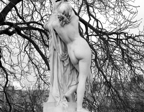 Marble sculpture Cassandra under the protection of Pallas (1877) by Aime Millet (1819-1891) in the Tuileries Park. Paris, France.
