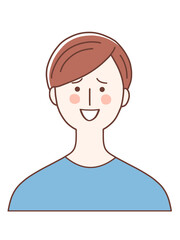 a troubled brown-haired man in blue.