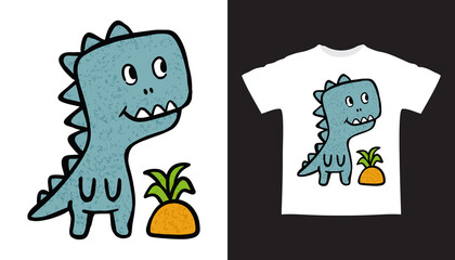Hand drawn cute dino illustration t shirt design