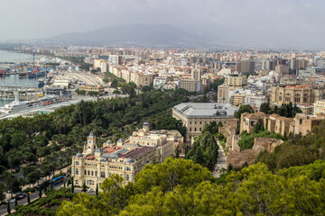 Panoramic view of Malaga in a beautiful spring day, Spain