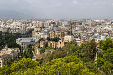 Fototapeta na wymiar Panoramic view of Malaga in a beautiful spring day, Spain