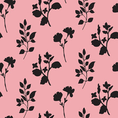Seamless repeating pink and black floral pattern