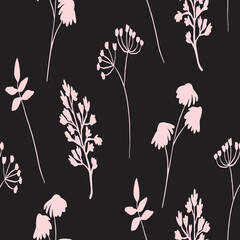 Seamless repeating pink and black floral pattern