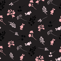 Seamless repeating pink and black floral pattern