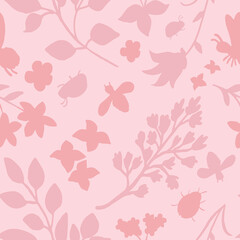 Seamless repeating pink and black floral pattern for background wallpaper textures and textiles