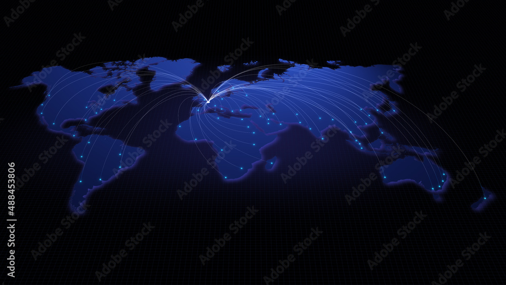 Poster global connectivity from paris, france to other major cities around the world. technology and networ