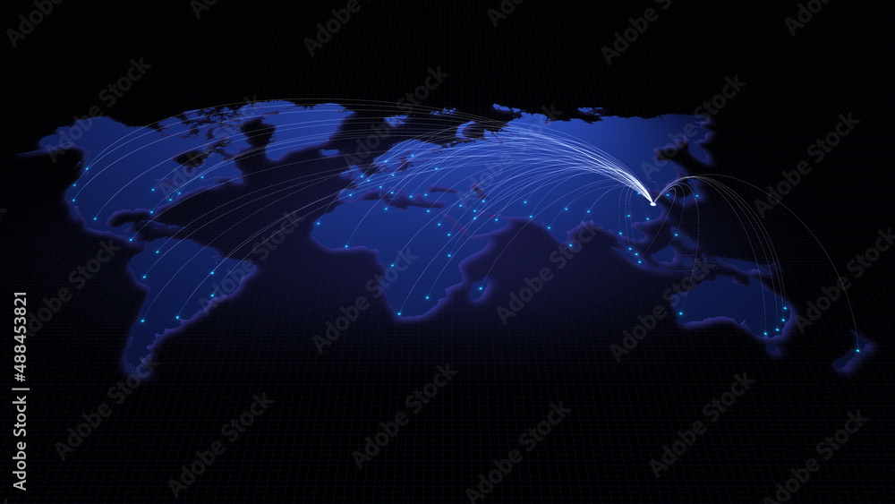 Poster global connectivity from shanghai, china to other major cities around the world. technology and netw