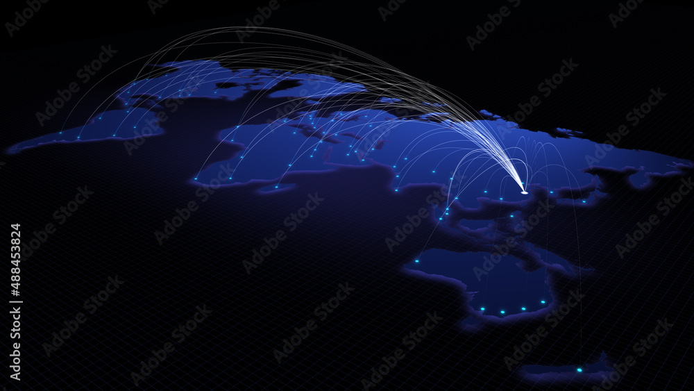 Poster global connectivity from shanghai, china to other major cities around the world. technology and netw
