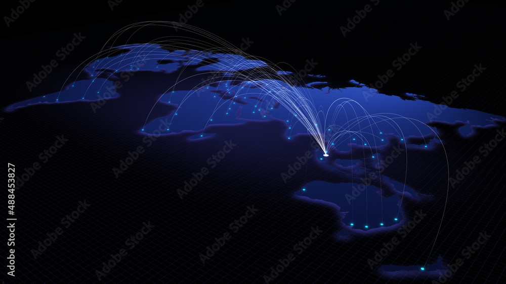 Poster global connectivity from singapore to other major cities around the world. technology and network co