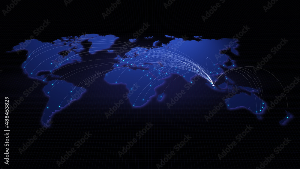 Poster global connectivity from singapore to other major cities around the world. technology and network co