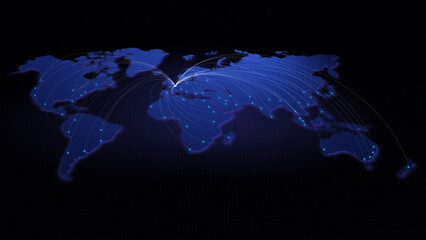 Fototapeta na wymiar Global connectivity from Paris, France to other major cities around the world. Technology and network connection, trading and traveling concept. World map element furnished by NASA