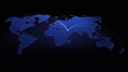 Fototapeta na wymiar Global connectivity from Riyadh to other major cities around the world. Technology, network connection, trading, and traveling concept. World map element furnished by NASA