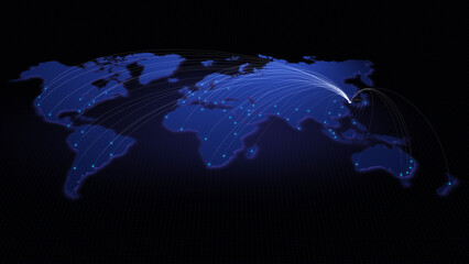 Fototapeta na wymiar Global connectivity from Seoul, South Korea to other major cities around the world. Technology and network connection, trading and traveling concept. World map element furnished by NASA