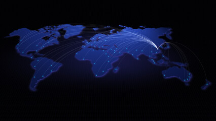 Global connectivity from Shanghai, China to other major cities around the world. Technology and network connection, trading and traveling concept. World map element furnished by NASA