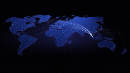 Global connectivity from Singapore to other major cities around the world. Technology and network connection, trading and traveling concept. World map element furnished by NASA