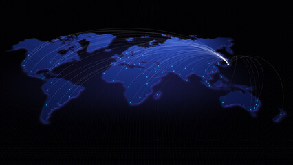 Fototapeta na wymiar Global connectivity from Tokyo, Japan to other major cities around the world. Technology and network connection, trading and traveling concept. World map element furnished by NASA