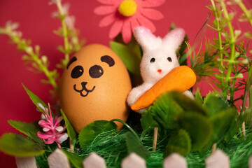 Oeufs de pâques panda et lapin