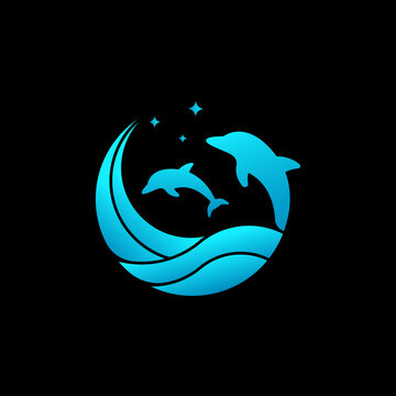Blue night dolphine logo design for company or business