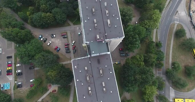 Bird Eye View Of Building Rooftop. Communist Residential Area 4K