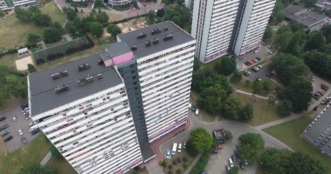 Dynamic Rotation Drone Shot Of 80's Communist Residential Area 4K