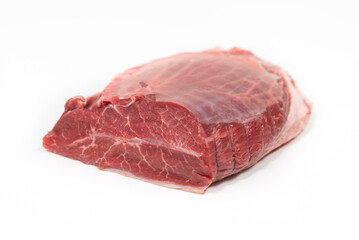 Uncut piece of beef on white background