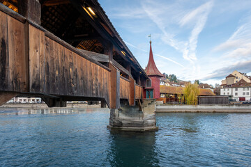 Spreuer Bridge (Spreuerbrucke) covered wooden bridge in Luzern - Lucerne, Switzerland