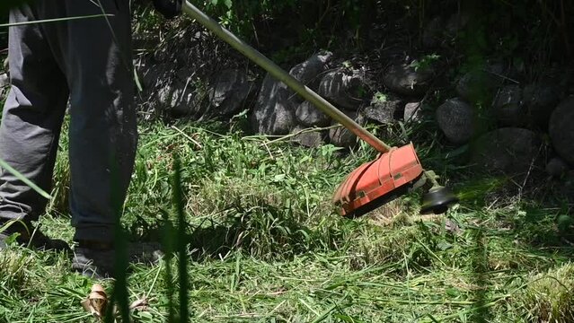 podadora on the grass slow motion