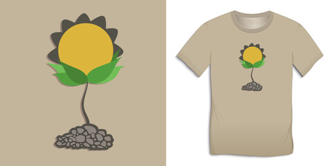 Sunflower, graphic design of plants for t-shirts, flat design for print vector