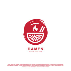 Ramen Logo Design Illustration . Ramen menu logo template with bowl and fire