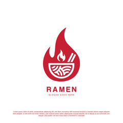 Ramen Logo Design Illustration . Ramen menu logo with bowl and fire