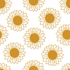 Sunflower seamless pattern vector illustration. Hand drawn simple sun flowers print on white background. Floral ornament for fabric textile, wrapping, wallpaper, banner, printable cover.