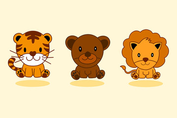 Obraz na płótnie Canvas Set of animal character with tigers bears lion cute illustrator