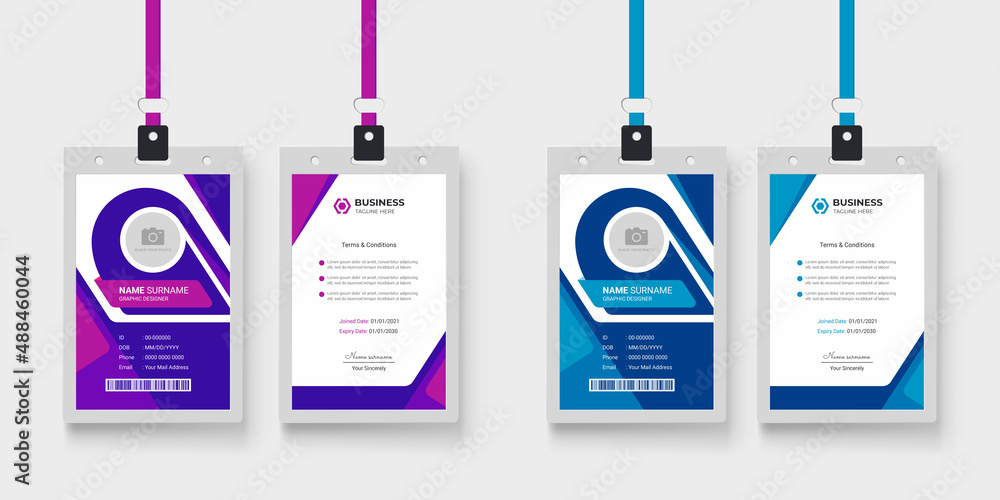 Wall mural Elegant and colorful layout office employee id card template with color variation bundle